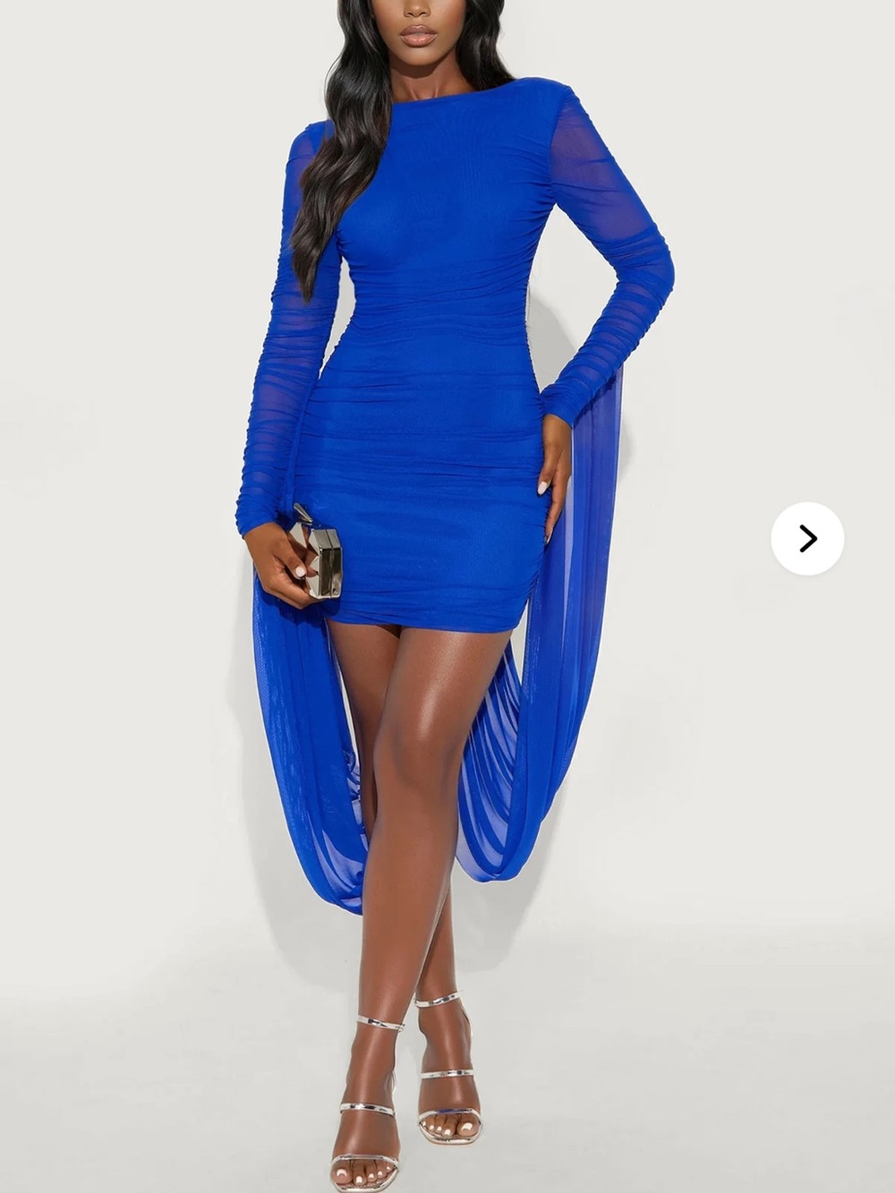 Fashion Nova Electric Blue Long-Sleeve Draped Mini Dress